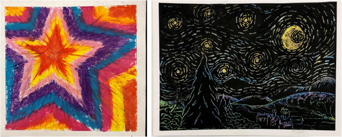 Oil pastel scratch art sample